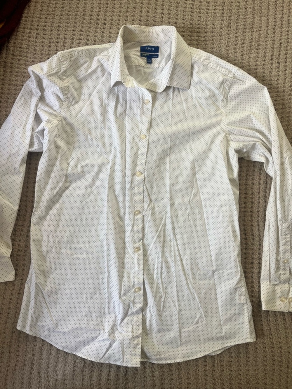 Apt. 9 White Dress Shirt with Tiny Navy Microdots